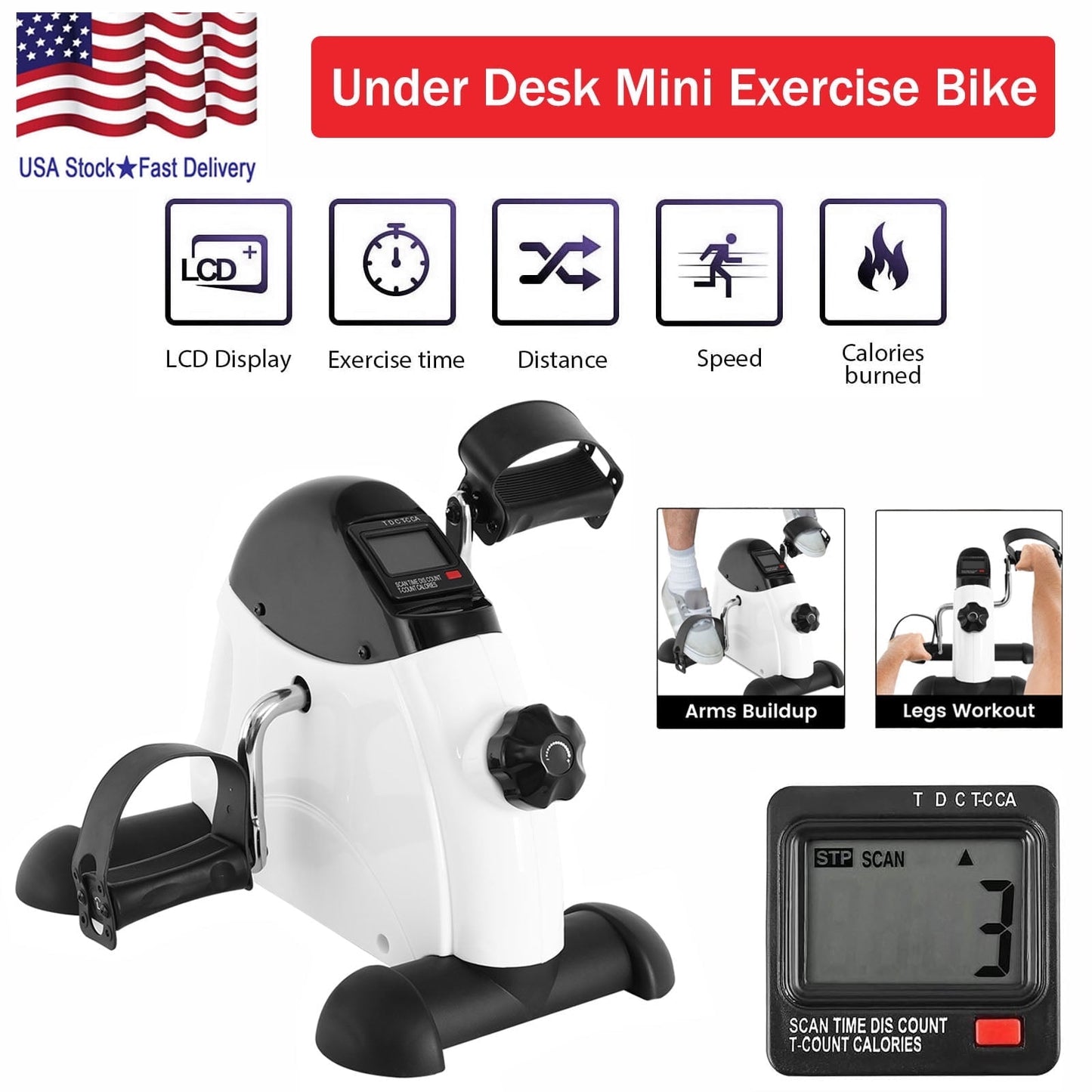 Transform Your Fitness Routine with Our Portable Under Desk Exercise Bike - Perfect for Leg and Arm Workouts with LCD Display!